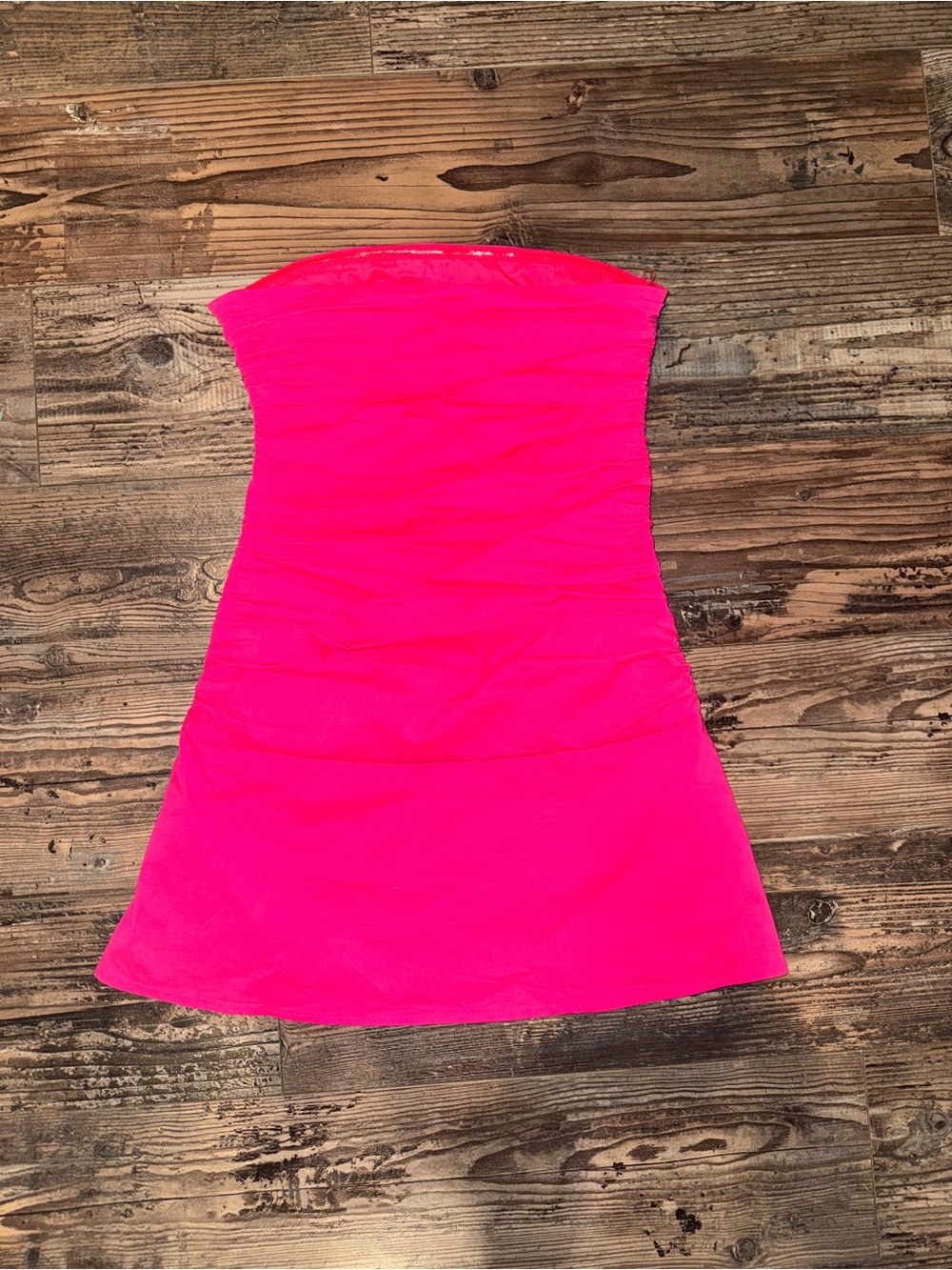 Peppermayo Neon Pink Strapless Ruched Dress